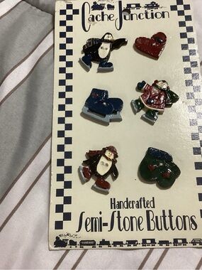 Handcrafted Semi-Stone Buttons - Green, Red, Blue Winter Icons
